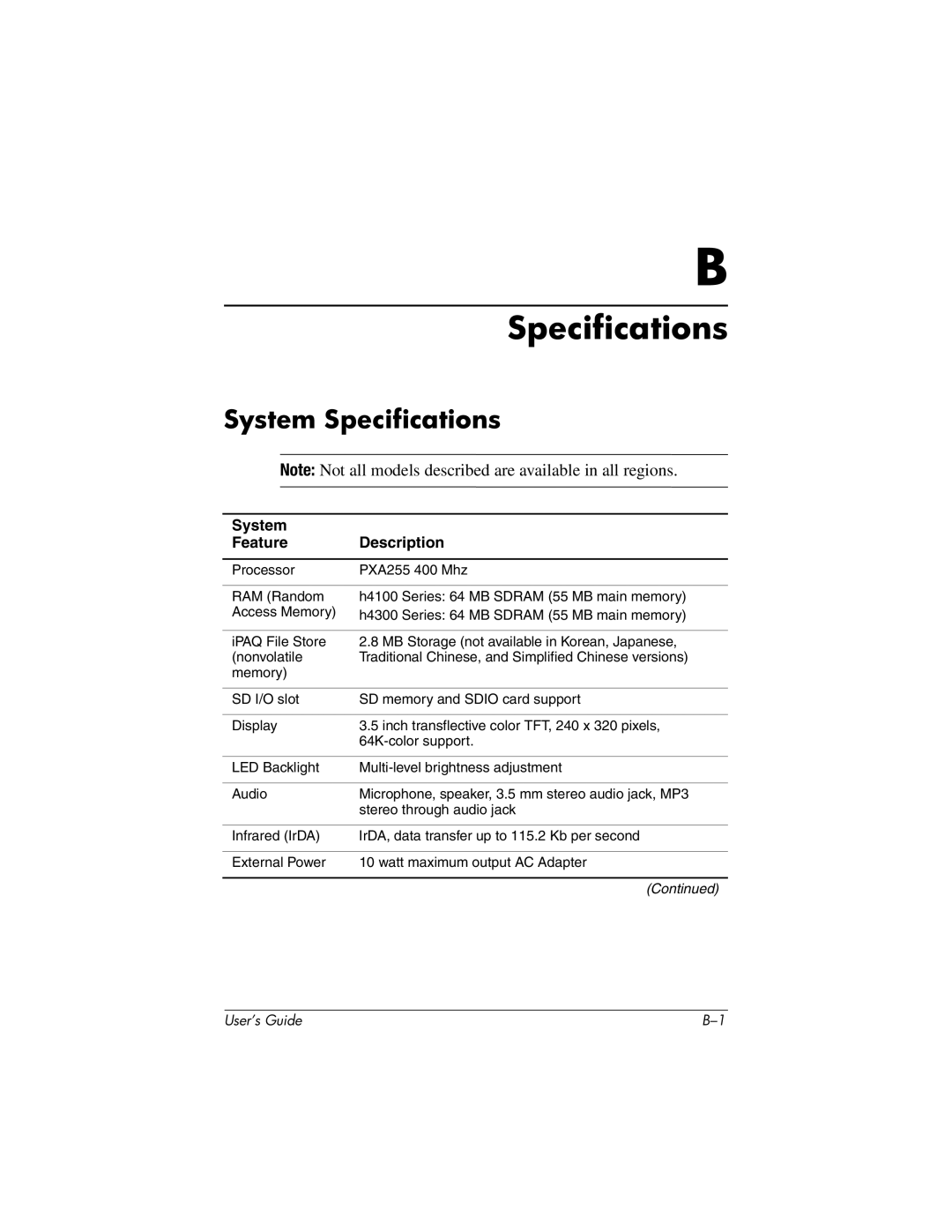 HP h4100 manual System Specifications 