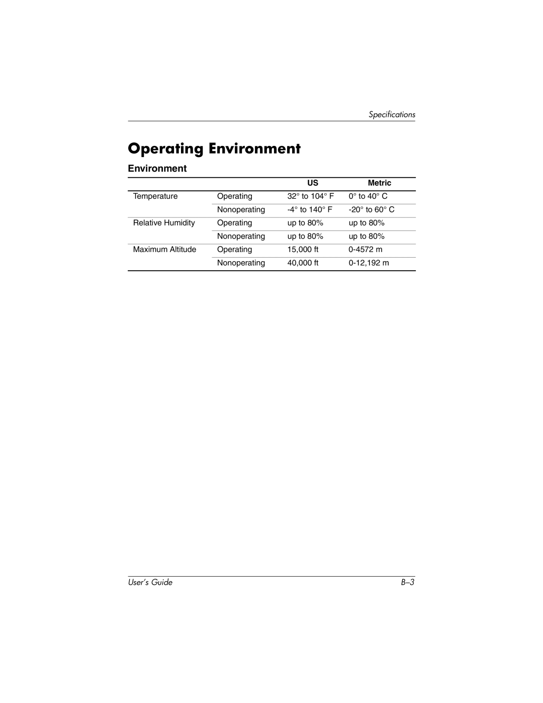 HP h4100 manual Operating Environment 