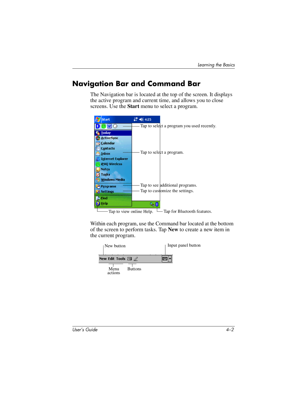 HP h4100 manual Navigation Bar and Command Bar 