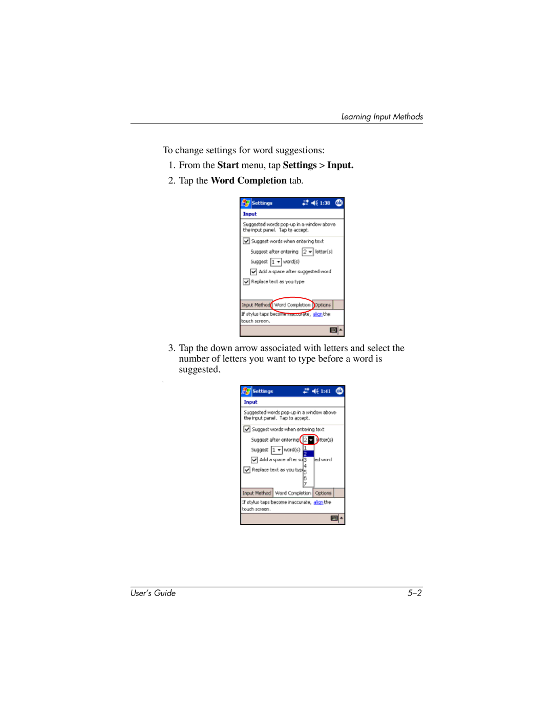 HP h4100 manual Tap the Word Completion tab 