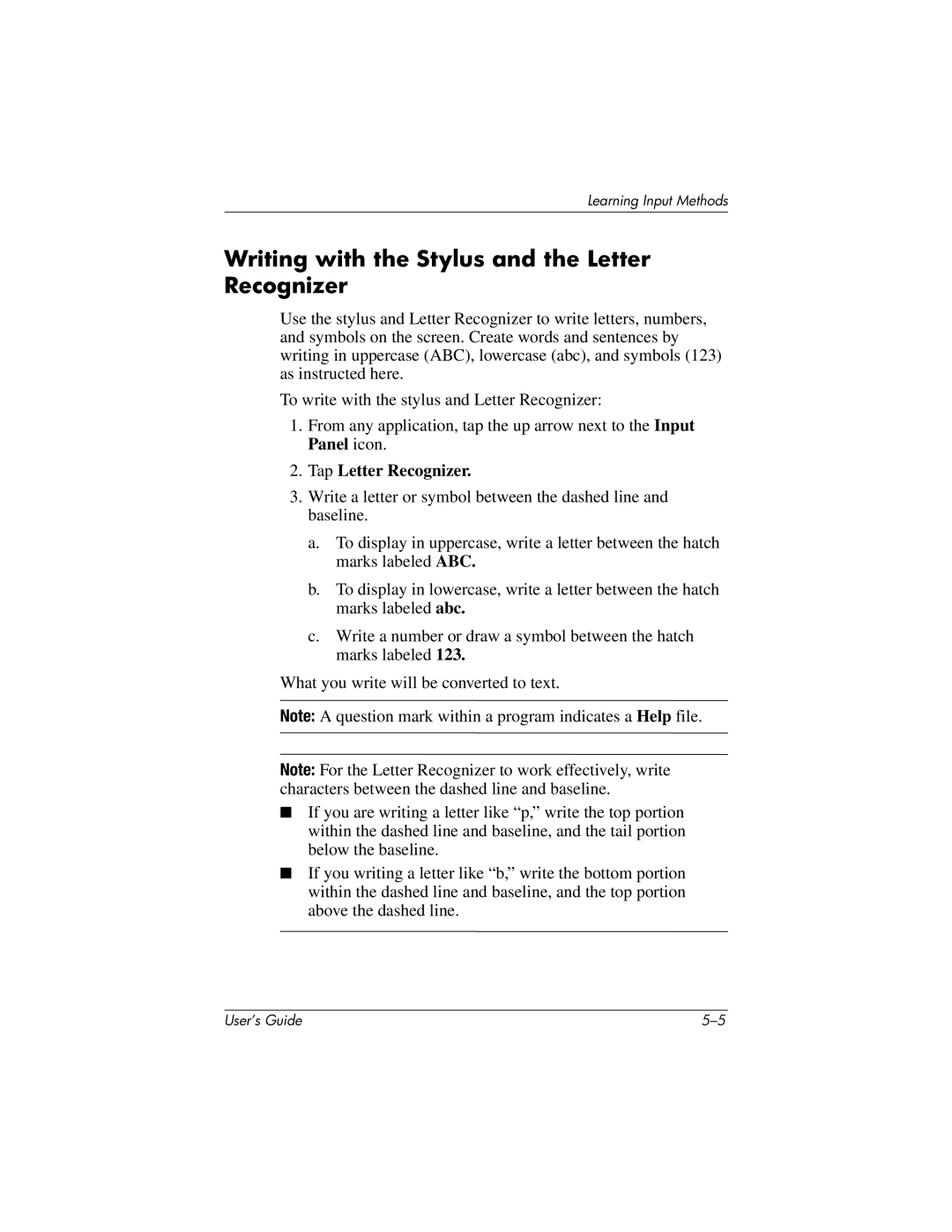 HP h4100 manual Writing with the Stylus and the Letter Recognizer, Tap Letter Recognizer 