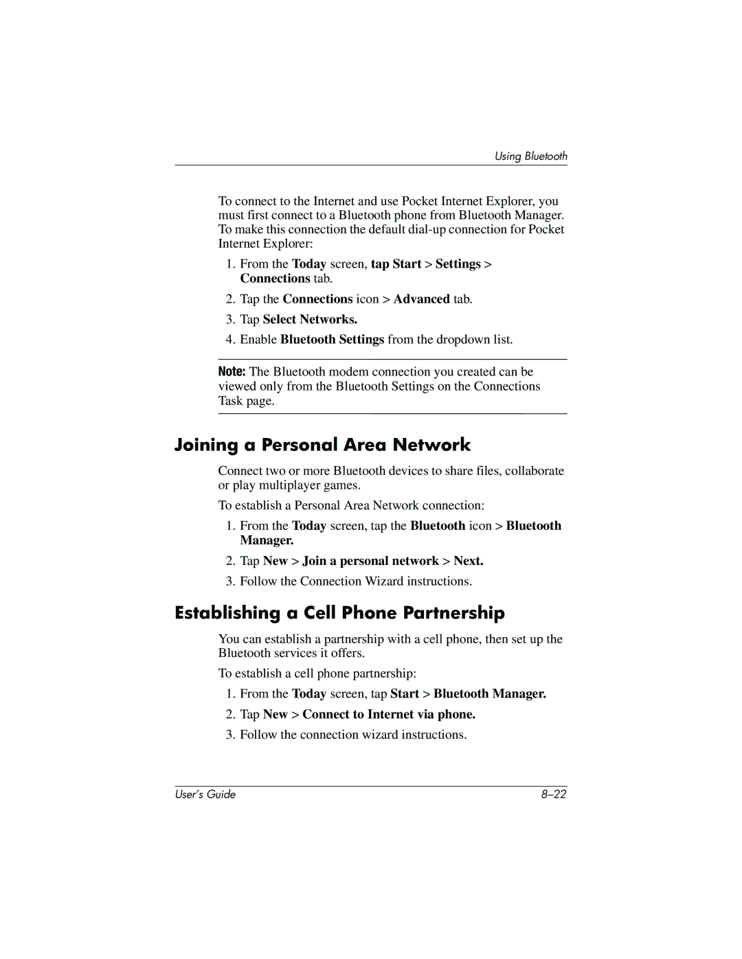 HP h4100 manual Joining a Personal Area Network, Establishing a Cell Phone Partnership 