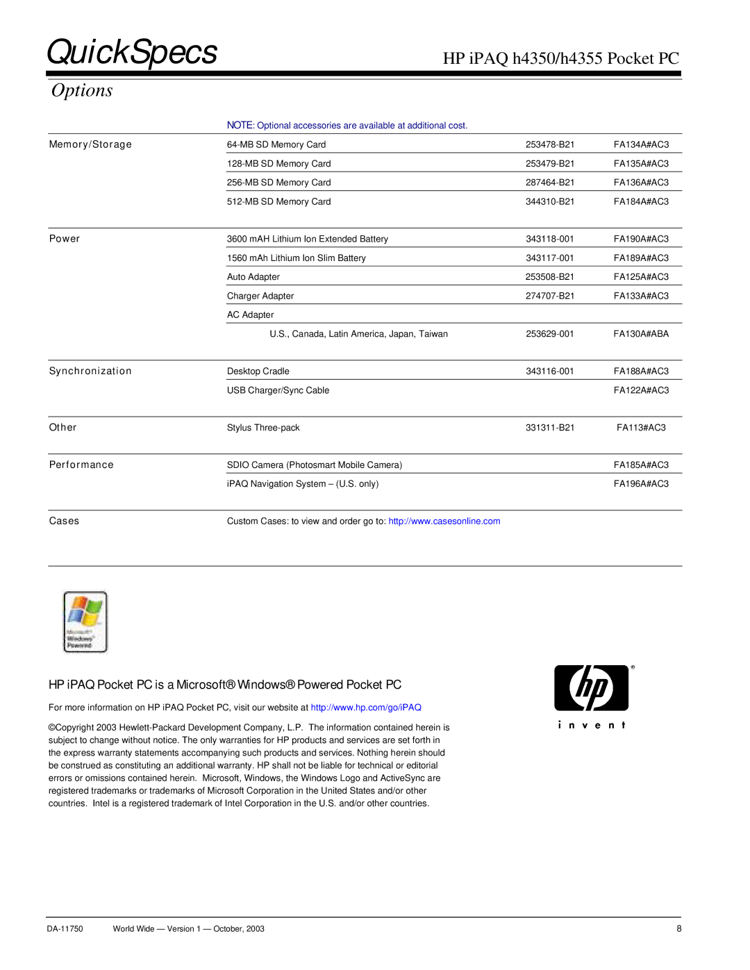 HP h4350 manual Options 