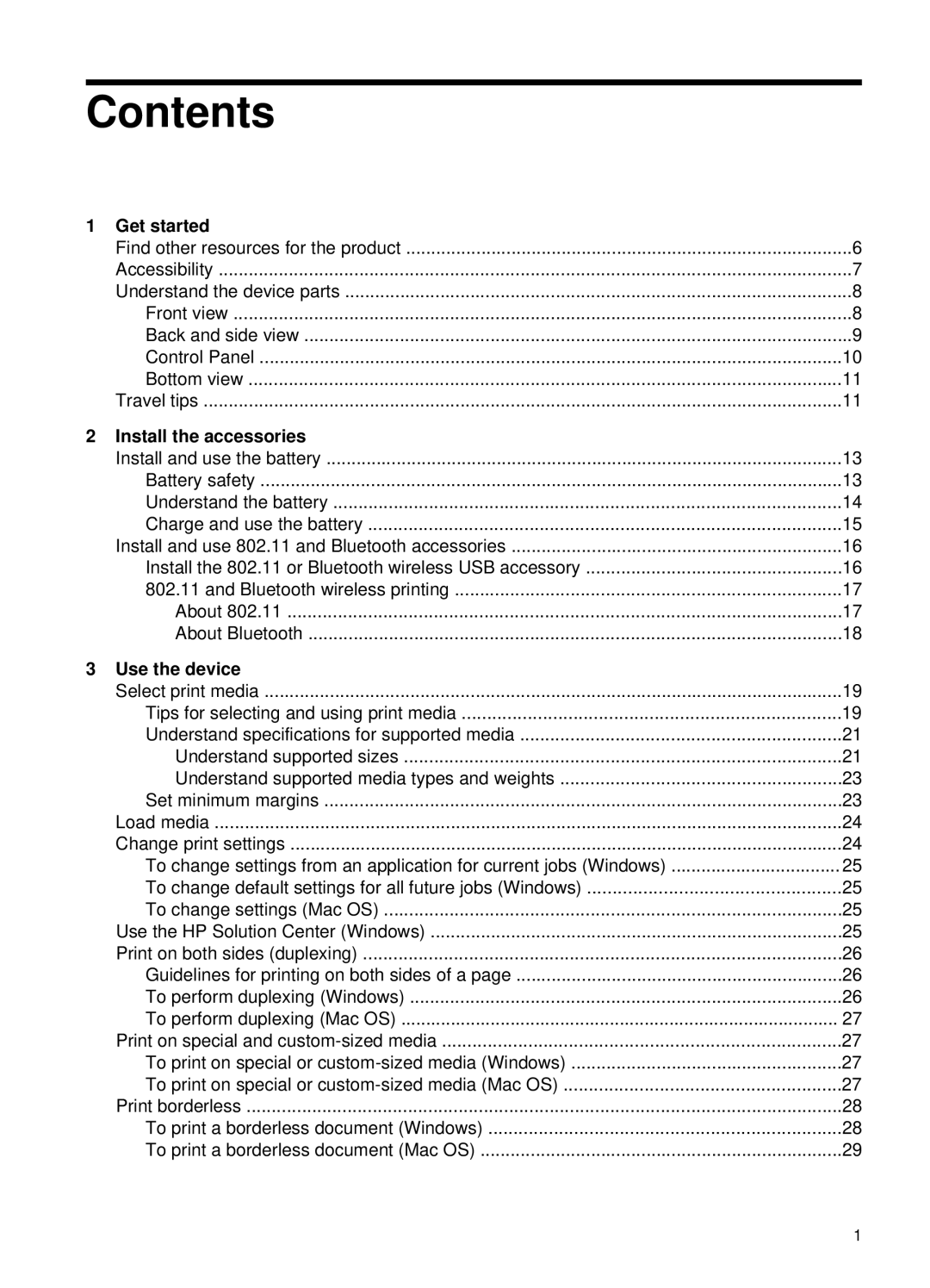 HP H470B Mobile Inkjet CB027A#B1H manual Contents 