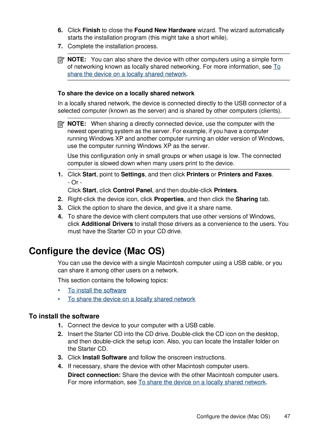 HP H470B Mobile Inkjet CB027A#B1H manual Configure the device Mac OS, To install the software 