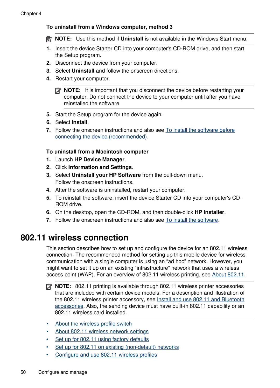 HP H470B Mobile Inkjet CB027A#B1H manual Wireless connection 