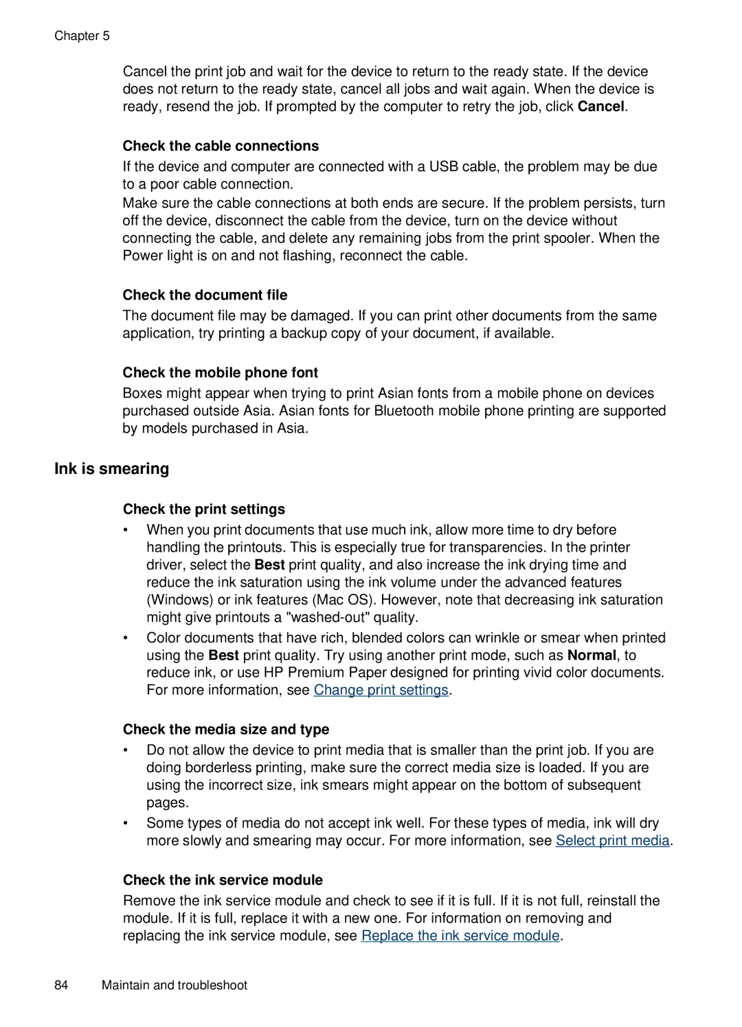 HP H470B Mobile Inkjet CB027A#B1H manual Ink is smearing, Check the document file, Check the print settings 