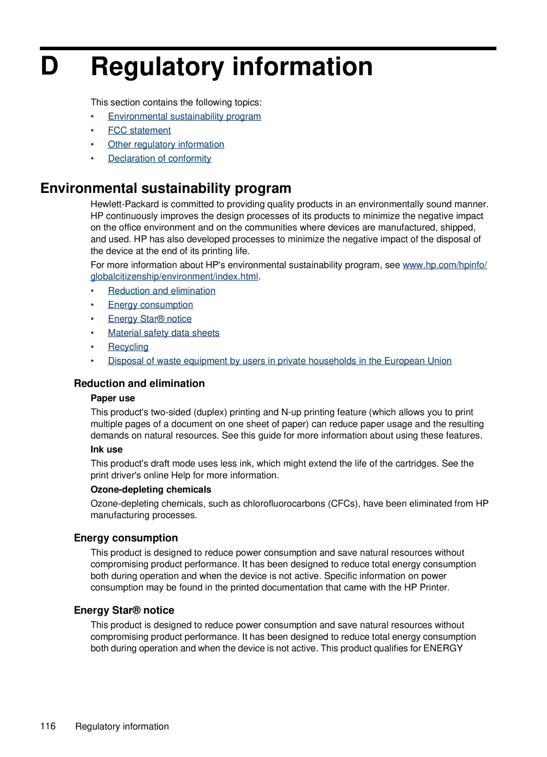 HP H470b manual Regulatory information, Reduction and elimination, Energy consumption, Energy Star notice 