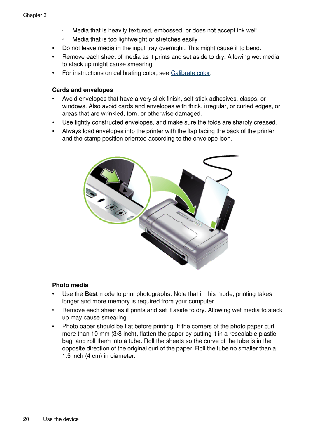 HP H470b manual Cards and envelopes, Photo media 