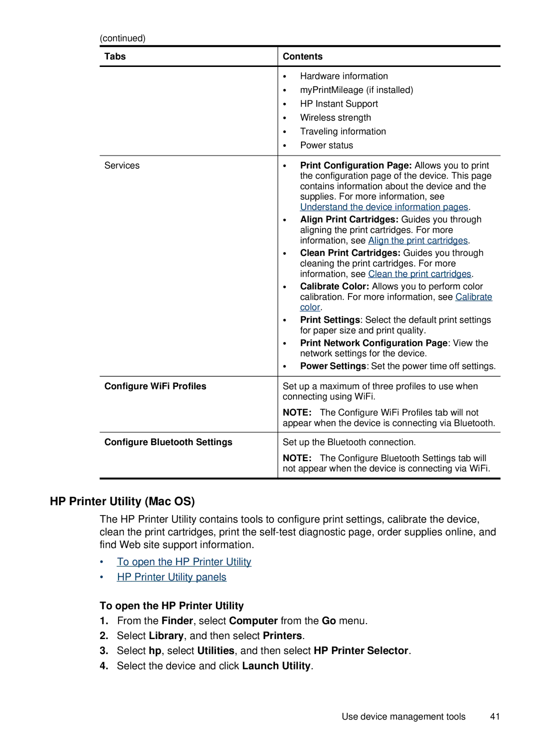 HP H470b manual HP Printer Utility Mac OS, To open the HP Printer Utility 