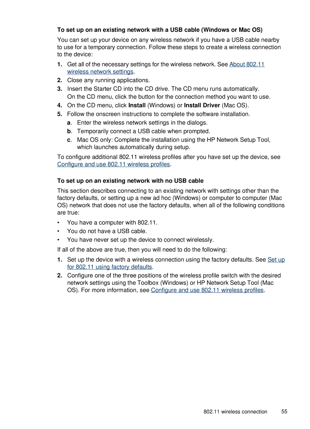 HP H470b manual To set up on an existing network with no USB cable 