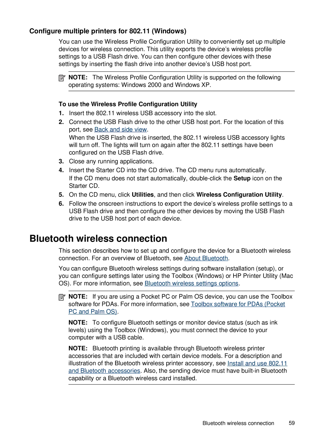 HP H470b manual Bluetooth wireless connection, Configure multiple printers for 802.11 Windows 