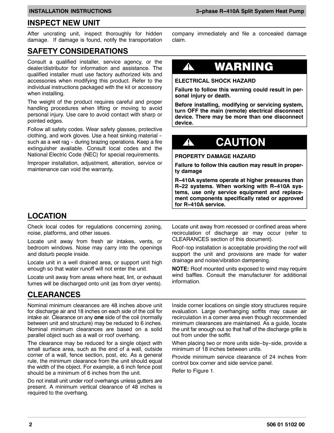 HP H4H3 manual Inspect NEW Unit, Safety Considerations, Location, Clearances 