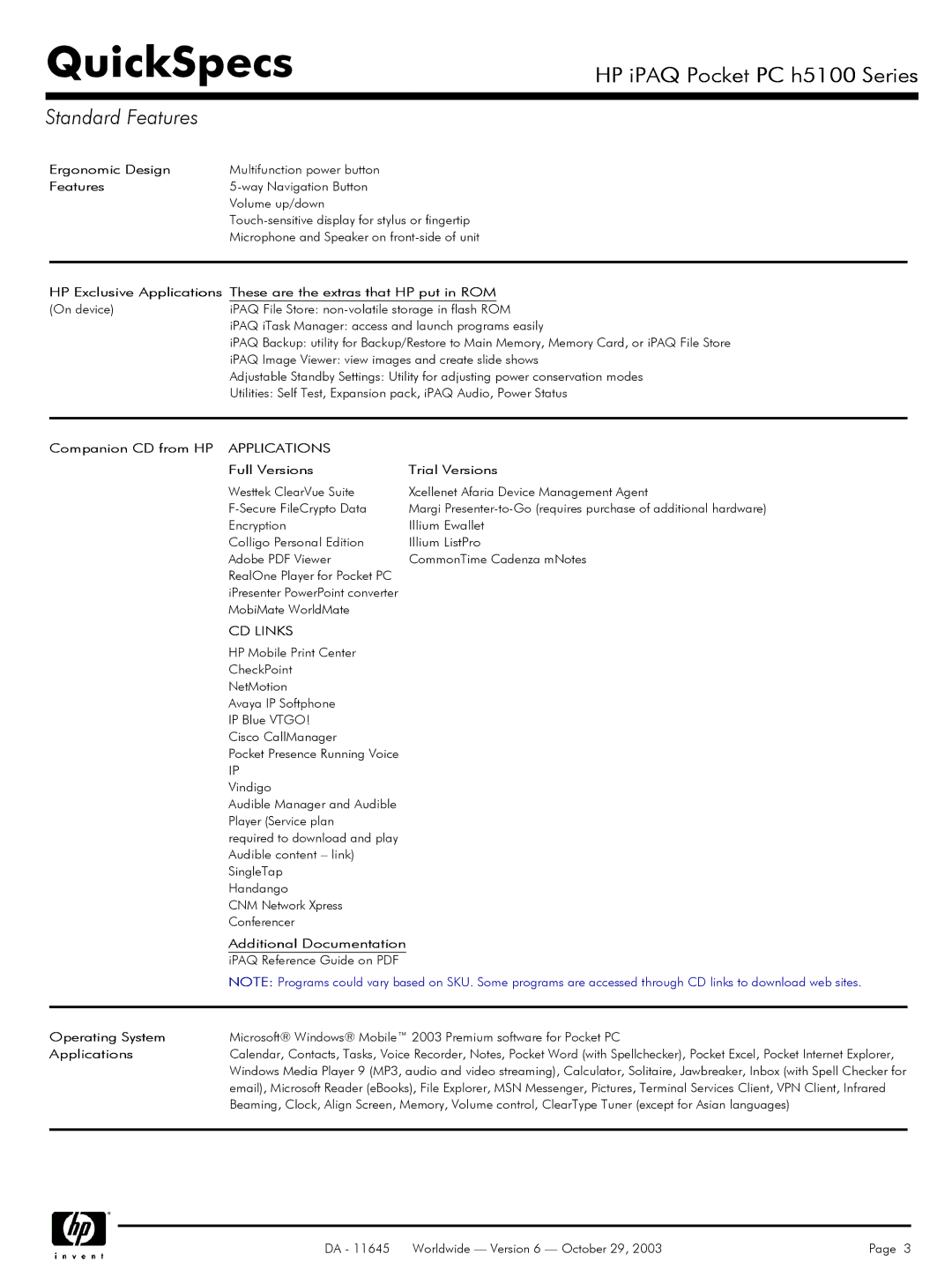 HP H5100 manual Applications, CD Links 