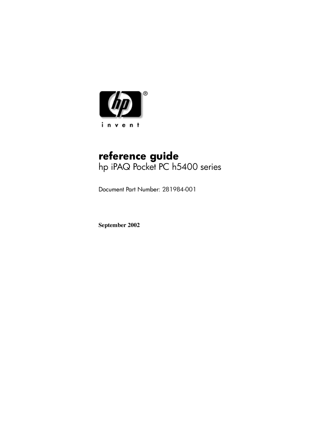 HP H5400 manual Reference guide, September 