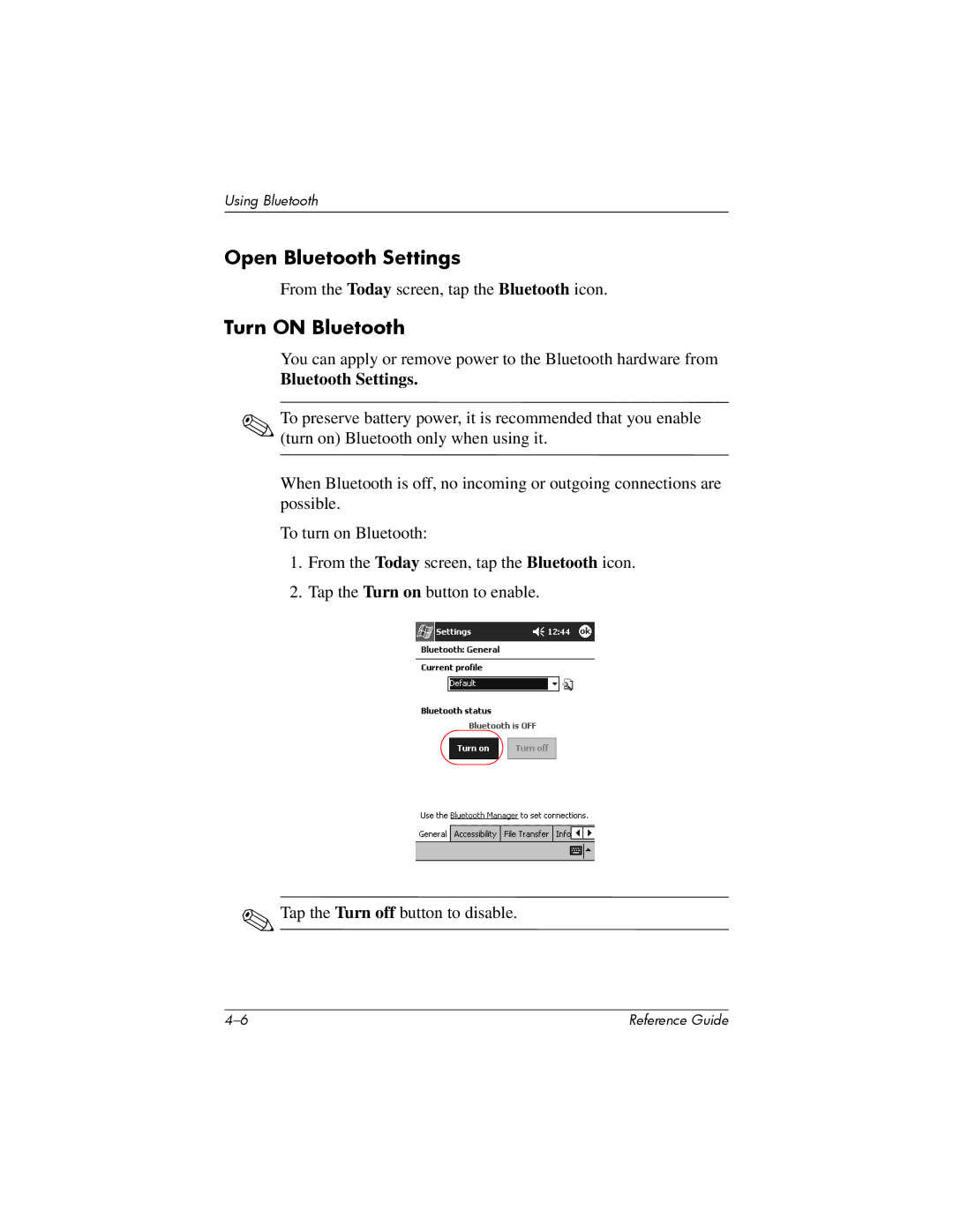 HP H5400 manual Open Bluetooth Settings, Turn on Bluetooth 