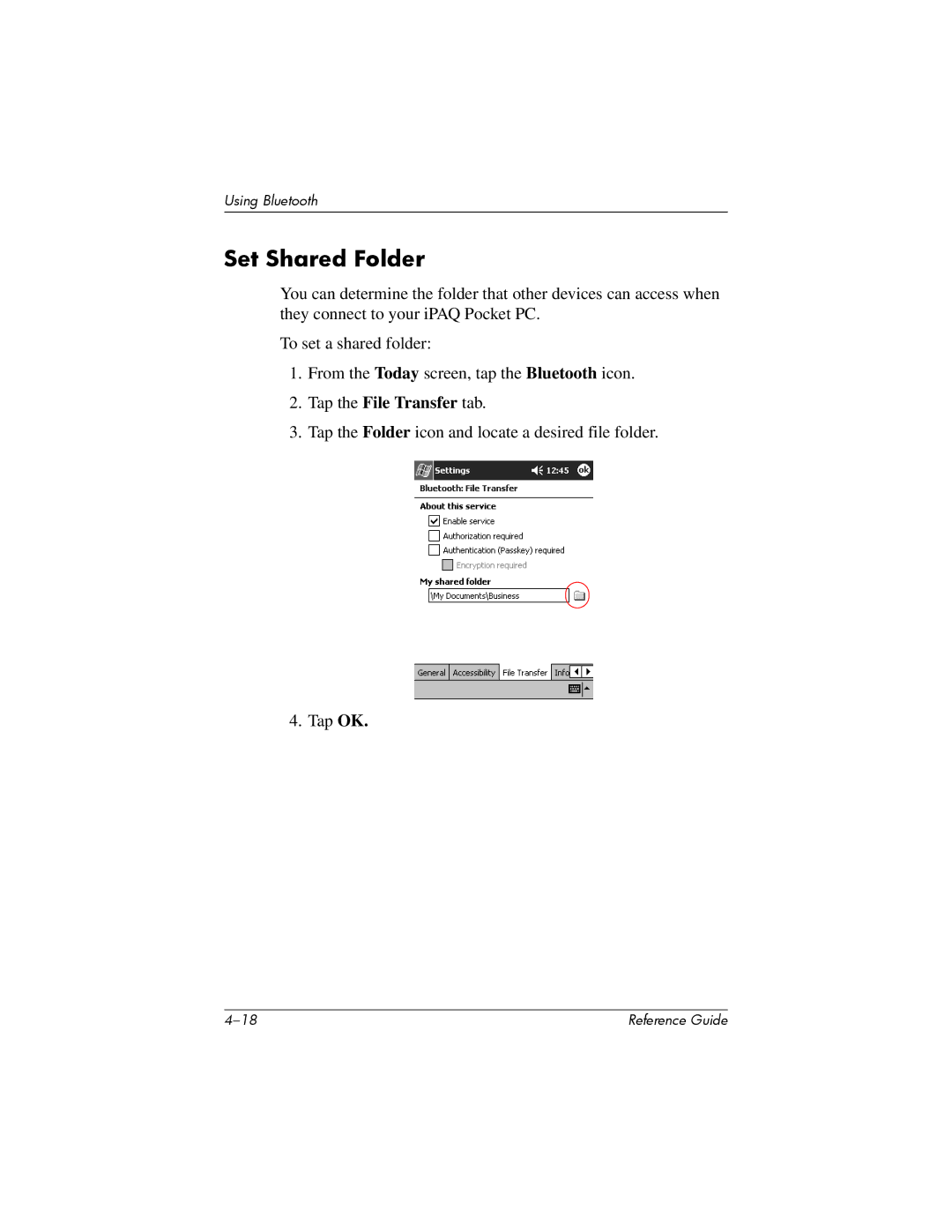 HP H5400 manual Set Shared Folder, Tap the File Transfer tab 