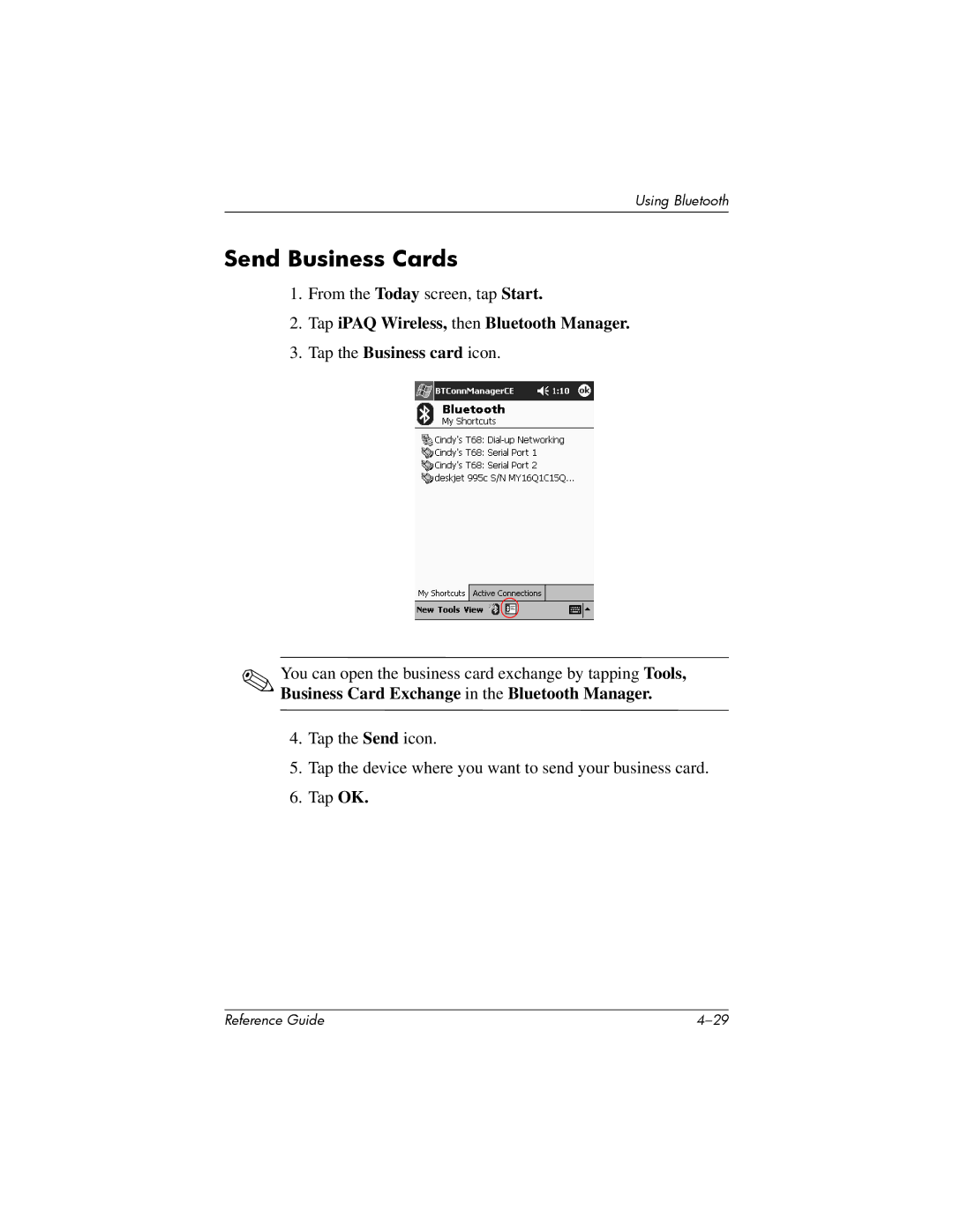 HP H5400 manual Send Business Cards 