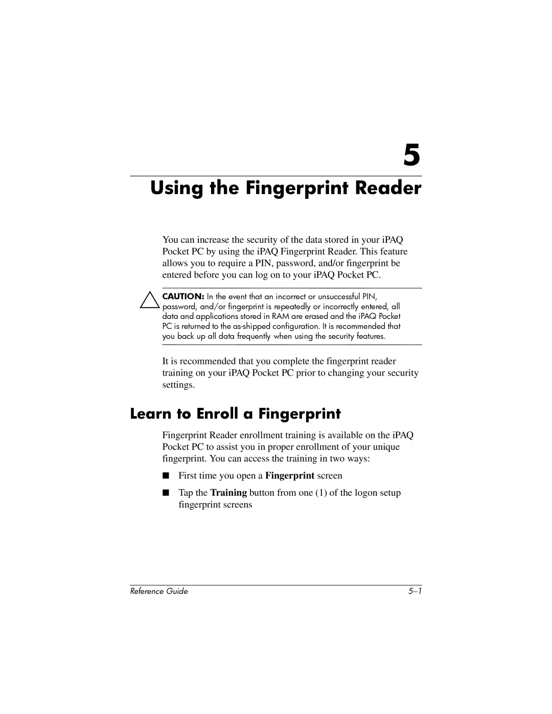 HP H5400 manual Using the Fingerprint Reader, Learn to Enroll a Fingerprint 