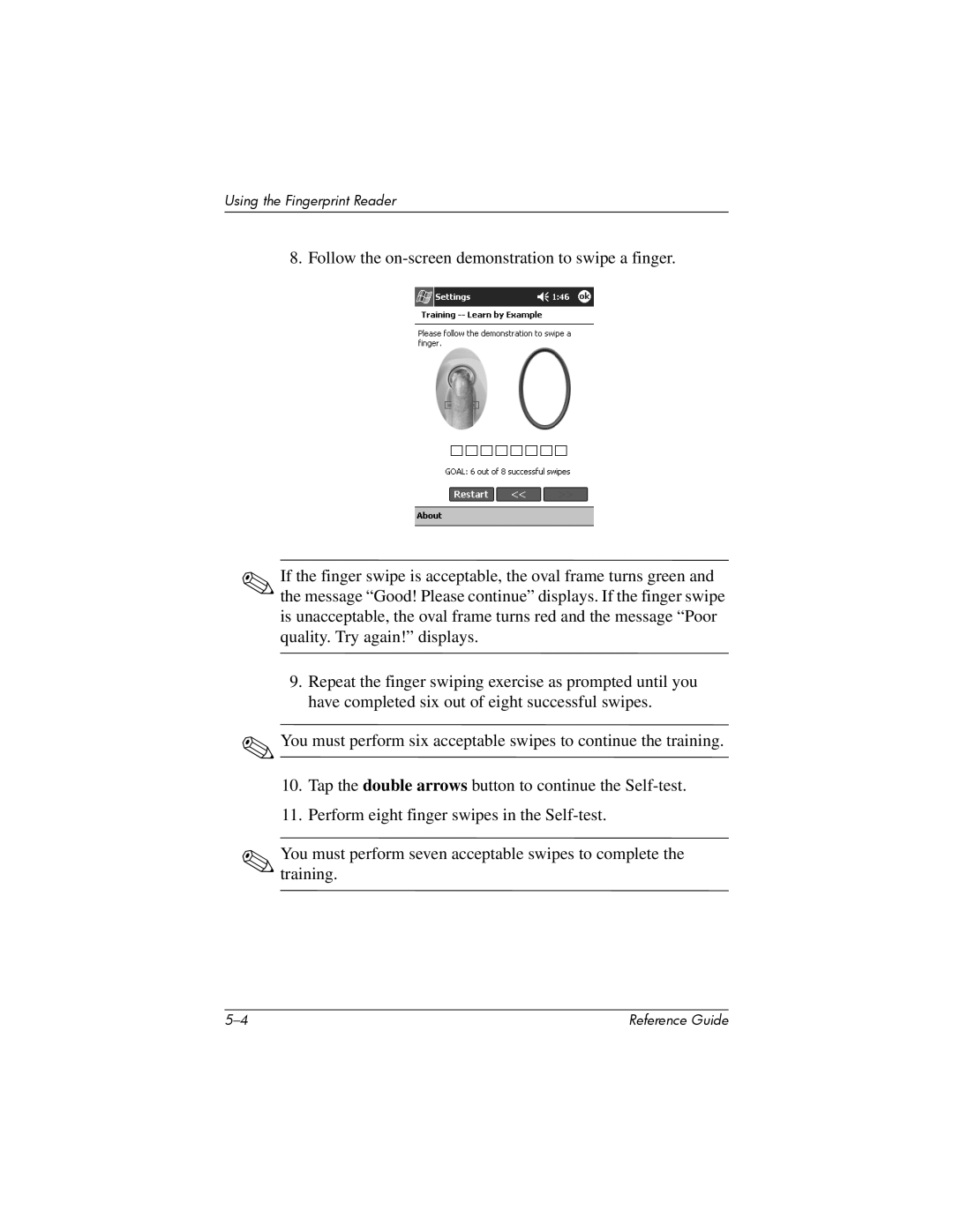 HP H5400 manual Using the Fingerprint Reader 