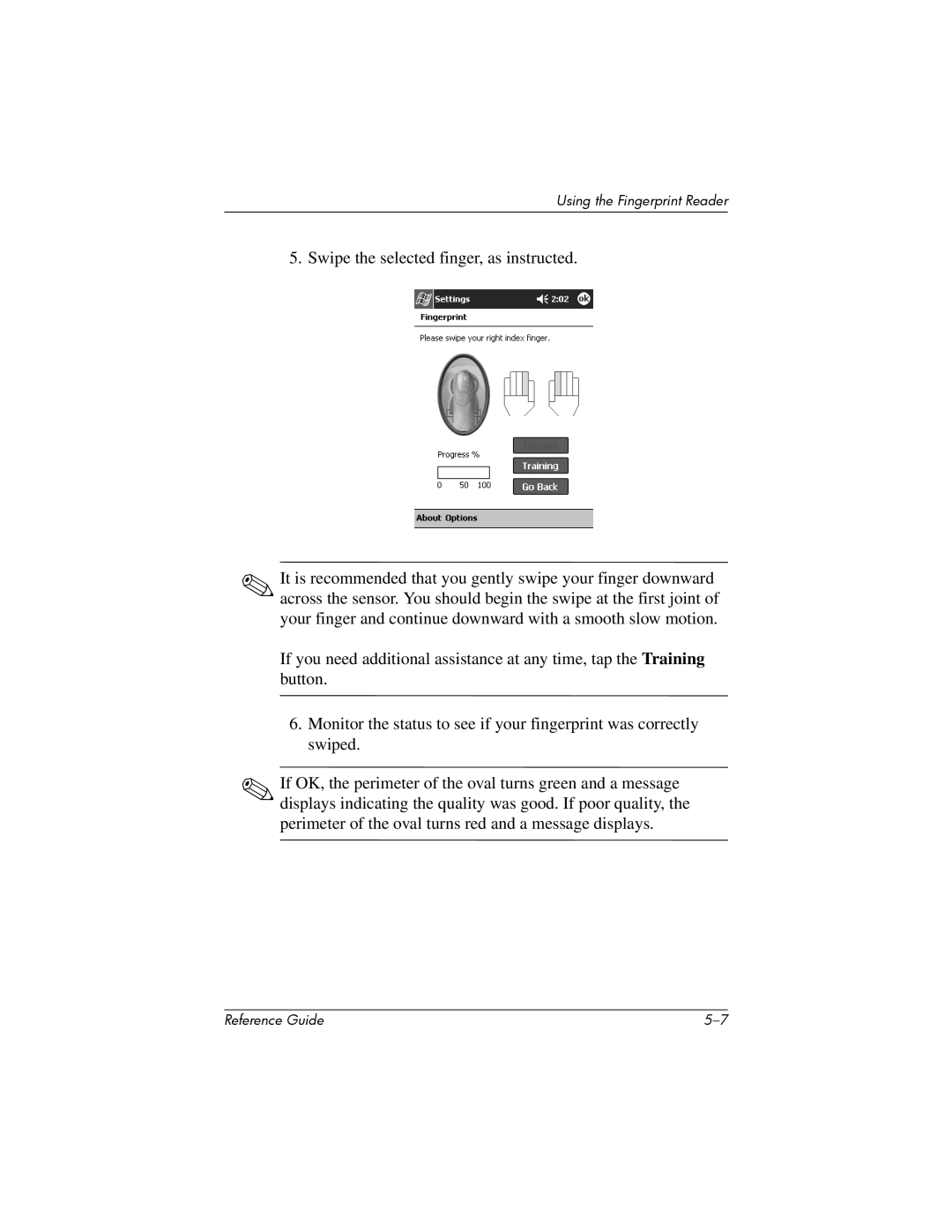 HP H5400 manual Using the Fingerprint Reader 