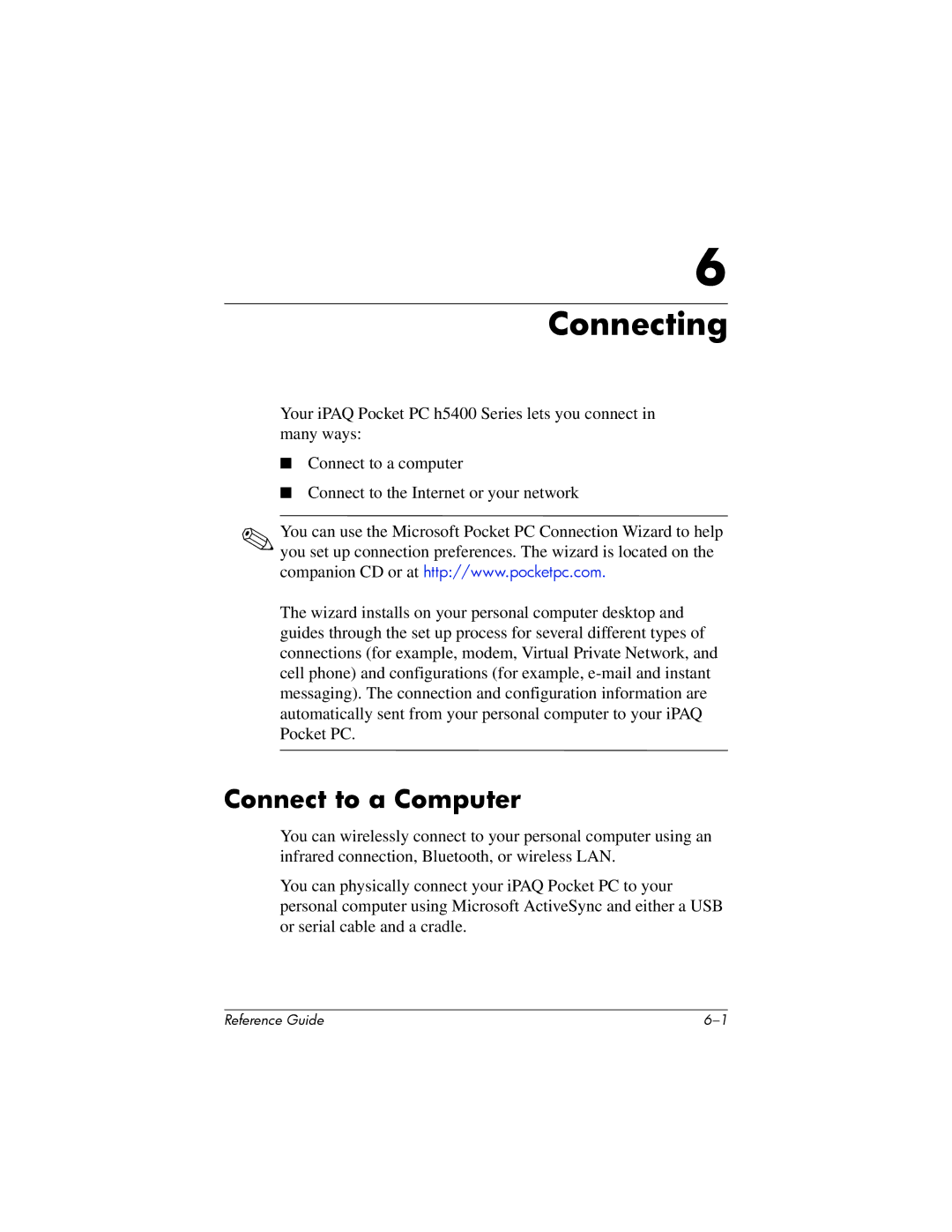 HP H5400 manual Connecting, Connect to a Computer 