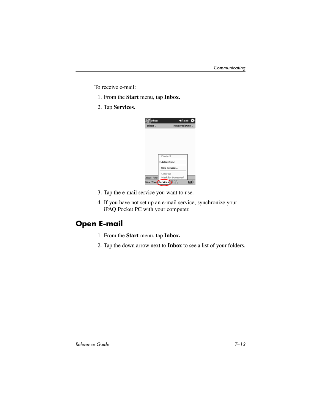 HP H5400 manual Open E-mail, Tap Services 