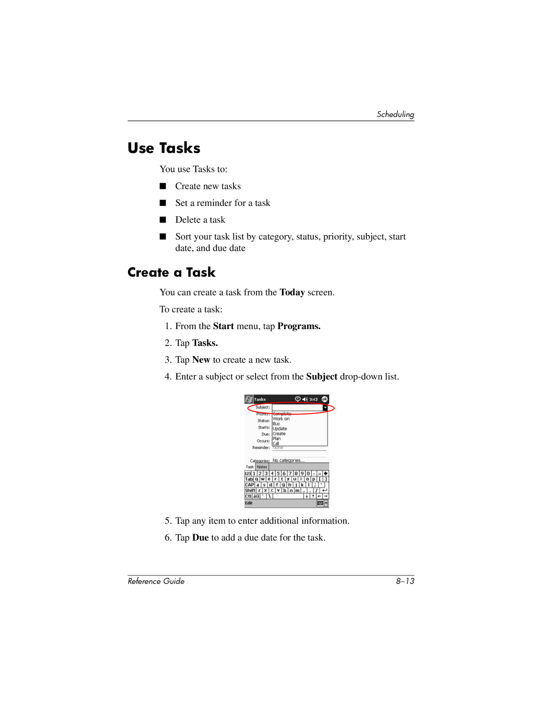 HP H5400 manual Use Tasks, Create a Task, Tap Tasks 