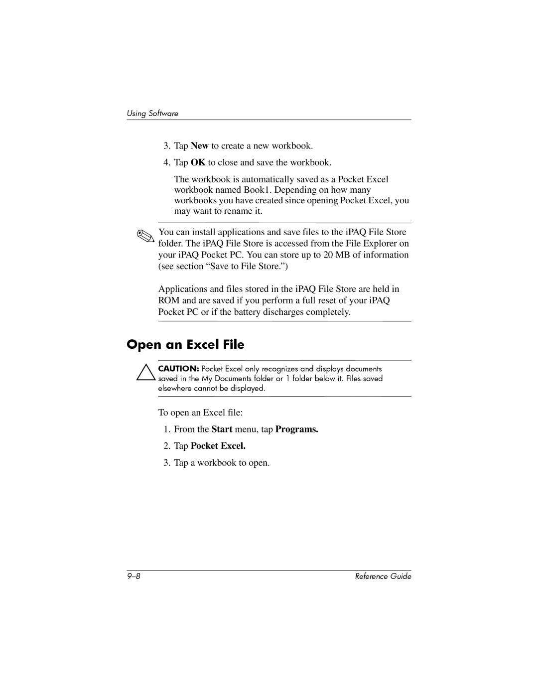 HP H5400 manual Open an Excel File 