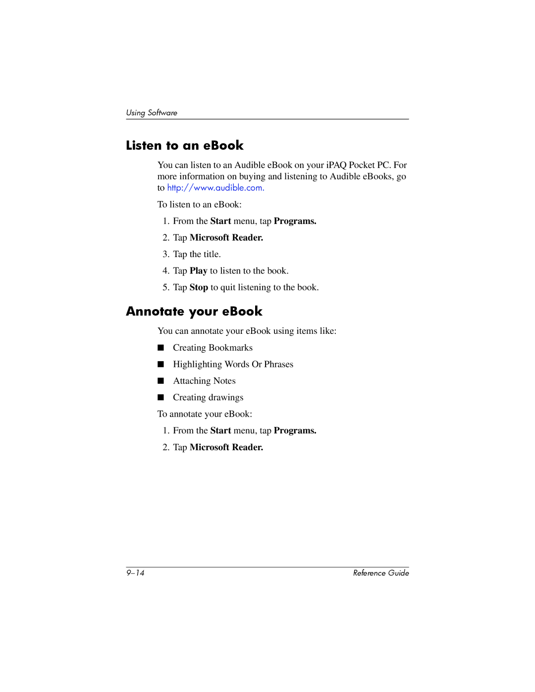 HP H5400 manual Listen to an eBook, Annotate your eBook 