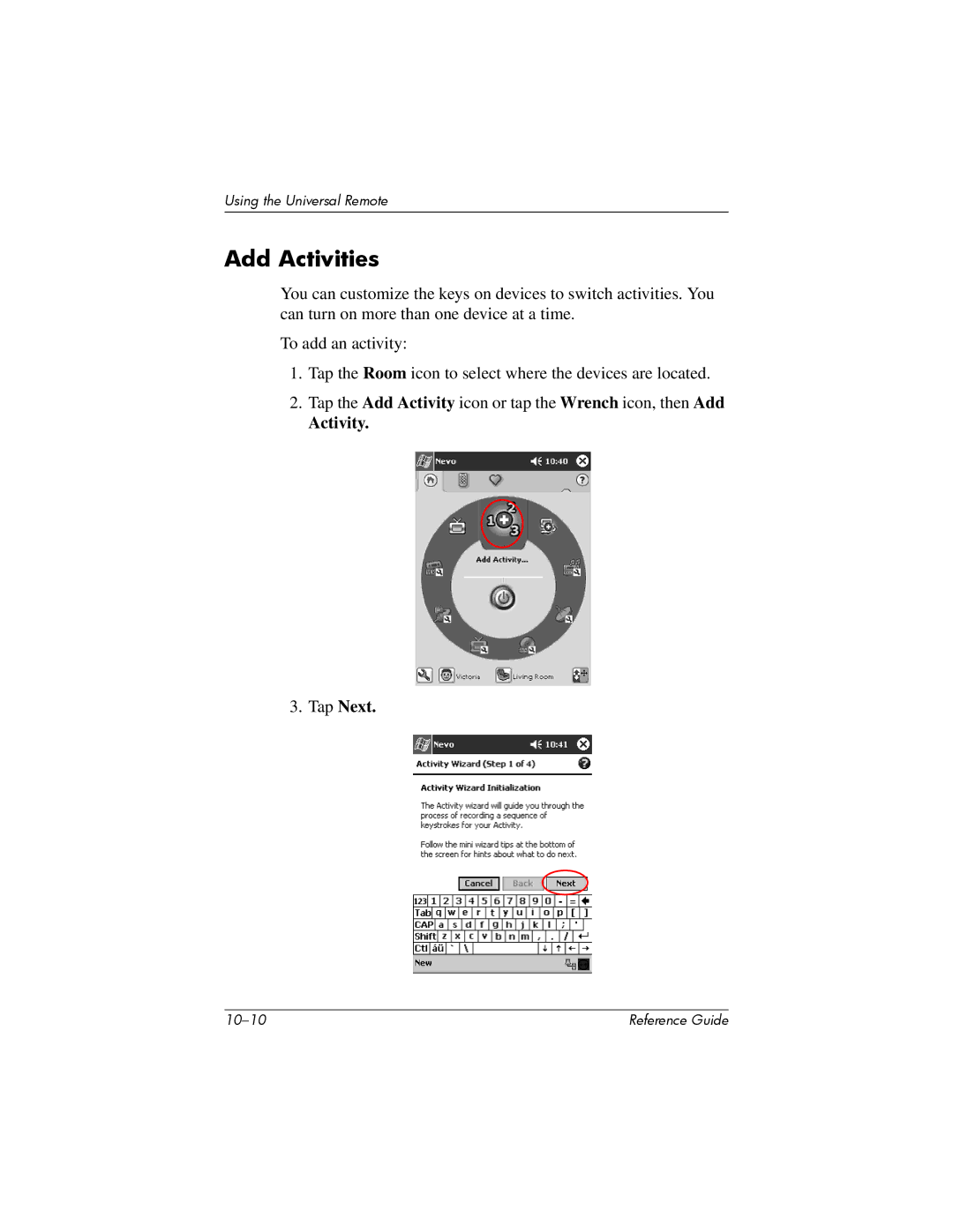 HP H5400 manual Add Activities, Activity Tap Next 