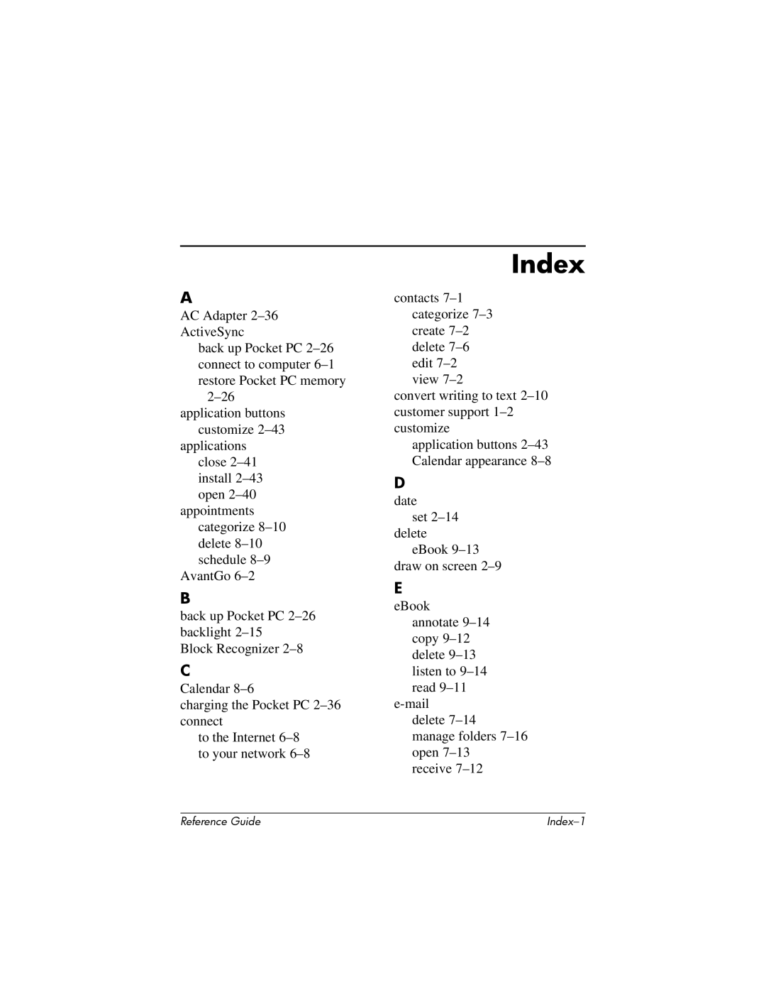 HP H5400 manual Index 