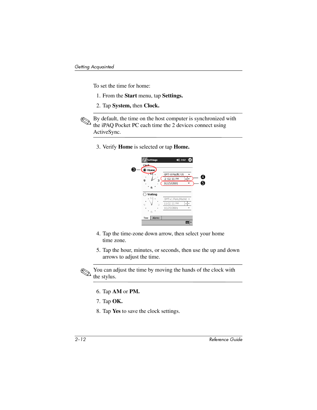 HP H5400 manual Tap System, then Clock 