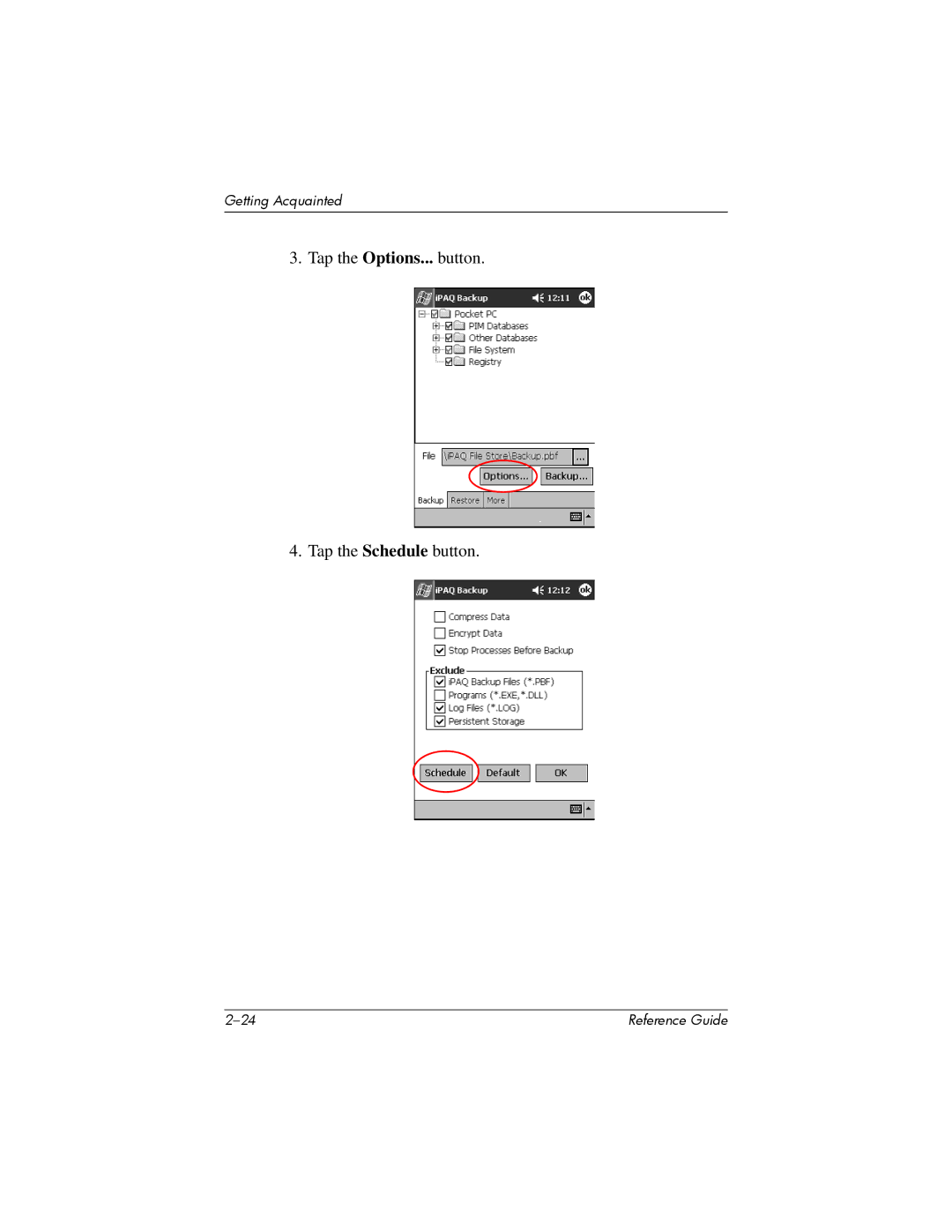 HP H5400 manual Tap the Options... button Tap the Schedule button 