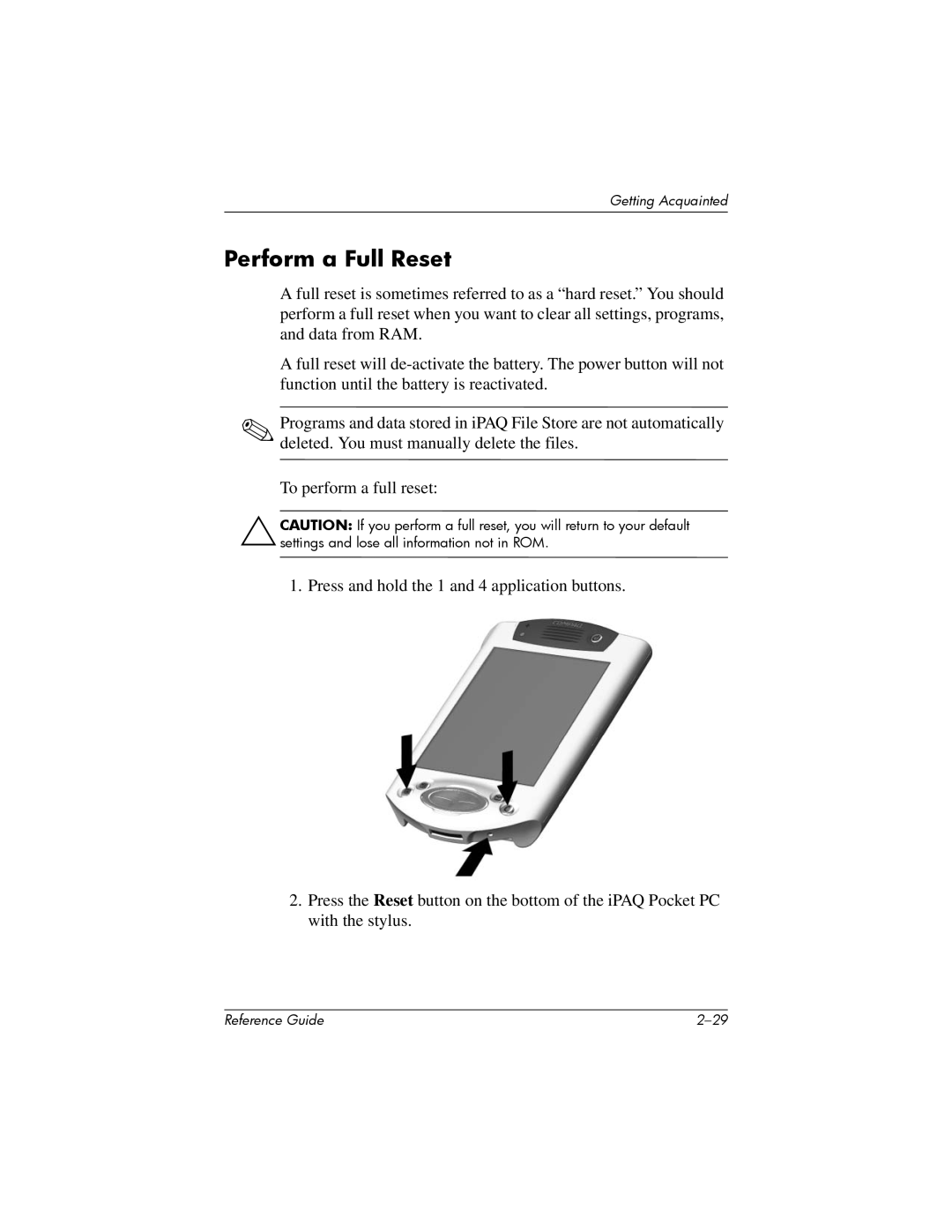 HP H5400 manual Perform a Full Reset 