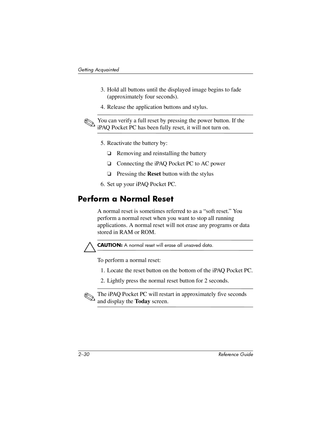 HP H5400 manual Perform a Normal Reset 