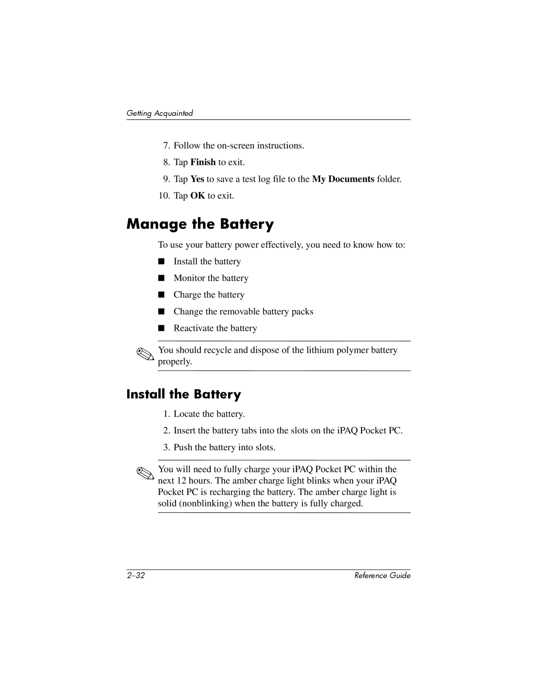 HP H5400 manual Manage the Battery, Install the Battery 