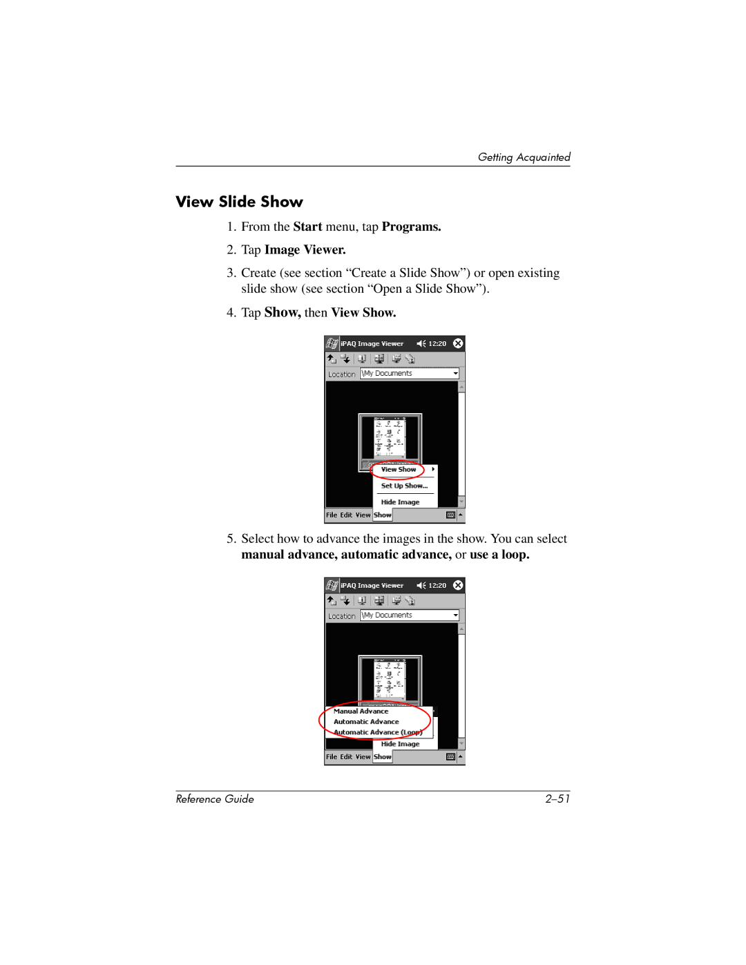 HP H5400 manual View Slide Show, Tap Image Viewer, Tap Show, then View Show 