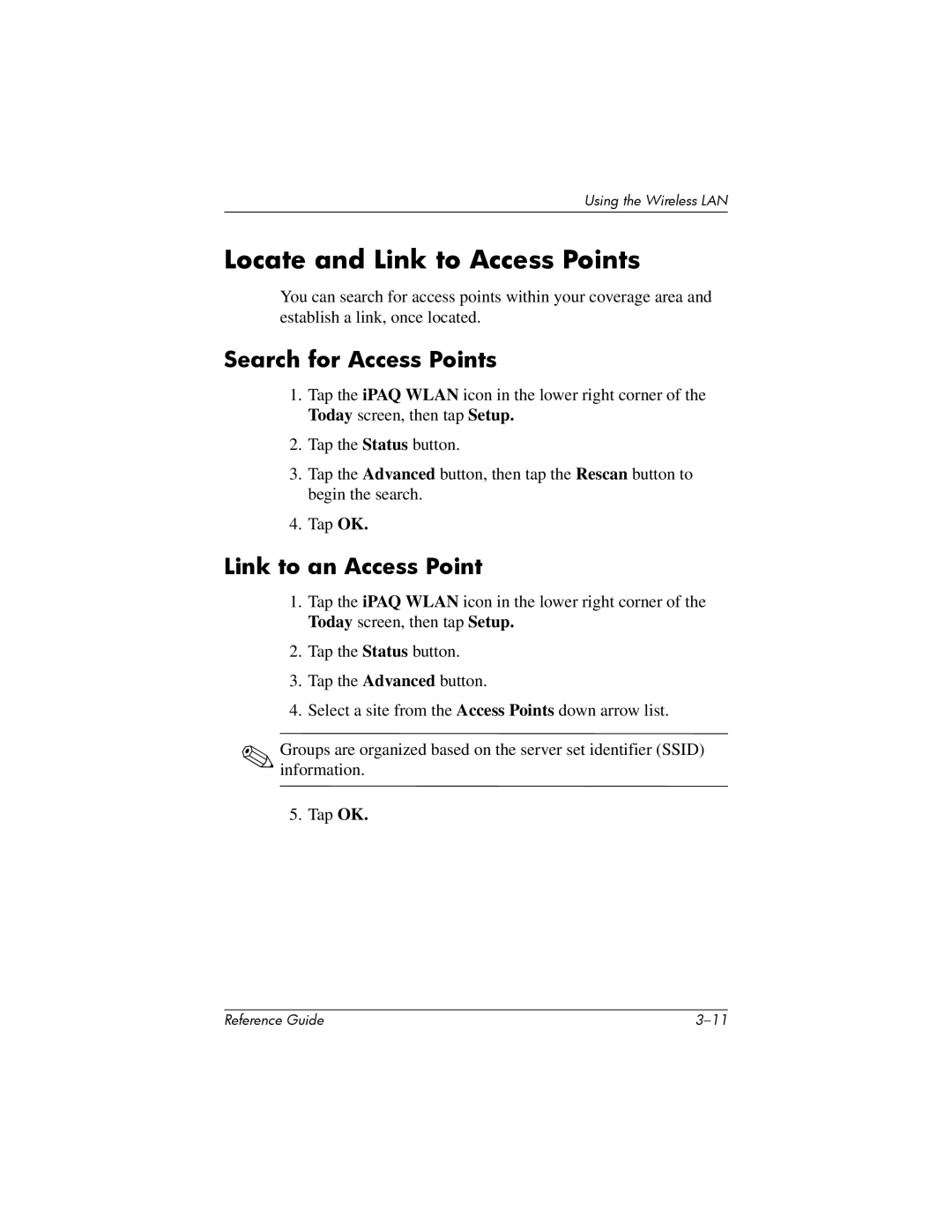 HP H5400 manual Locate and Link to Access Points, Search for Access Points, Link to an Access Point 