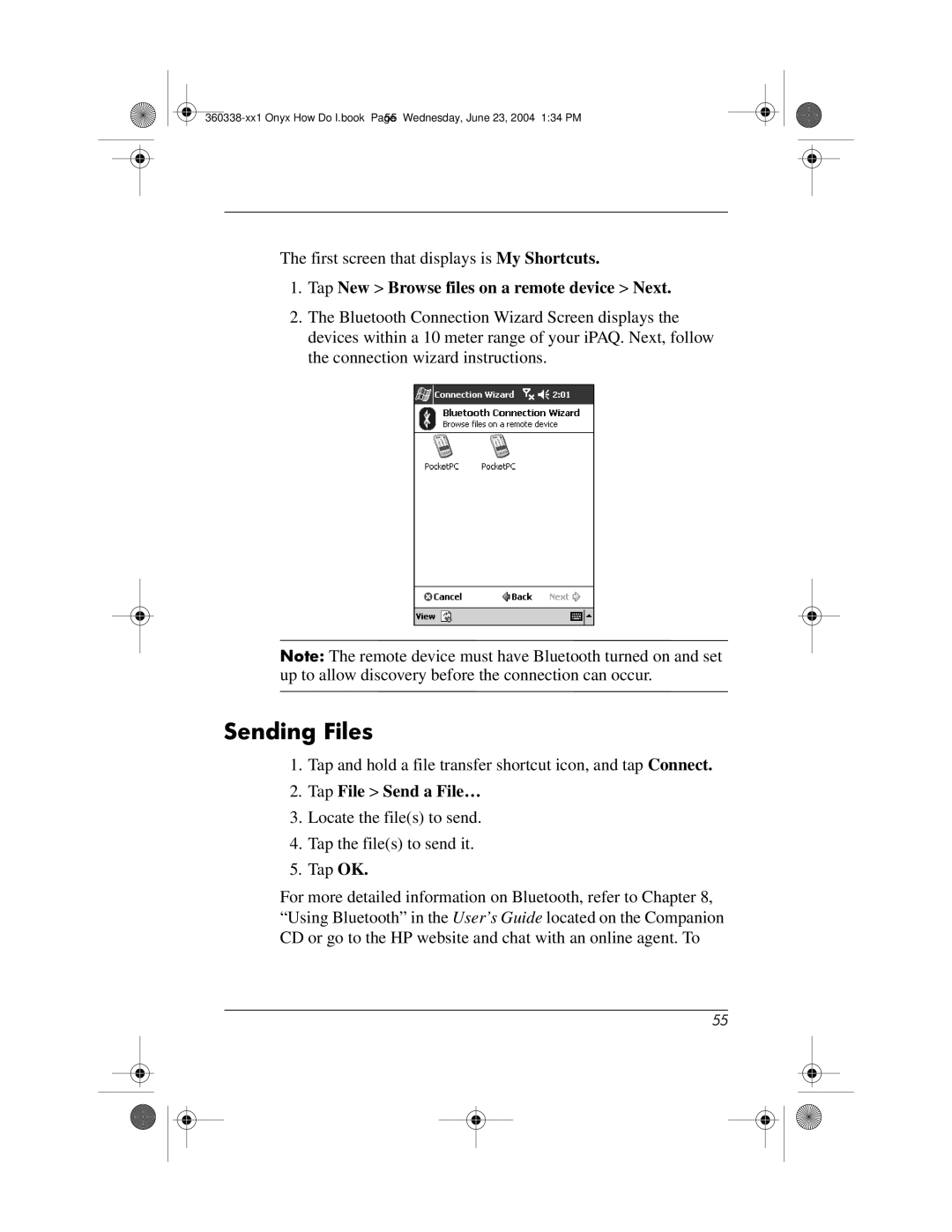 HP h6300 manual Tap New Browse files on a remote device Next, Tap File Send a File… 