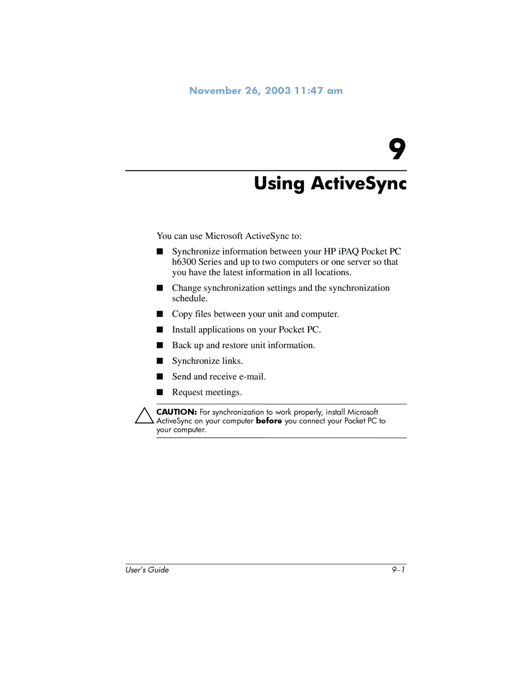 HP h6300 manual Using ActiveSync 