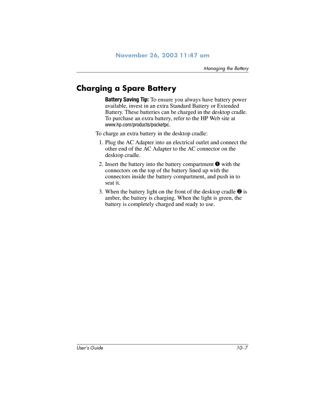 HP h6300 manual Charging a Spare Battery 