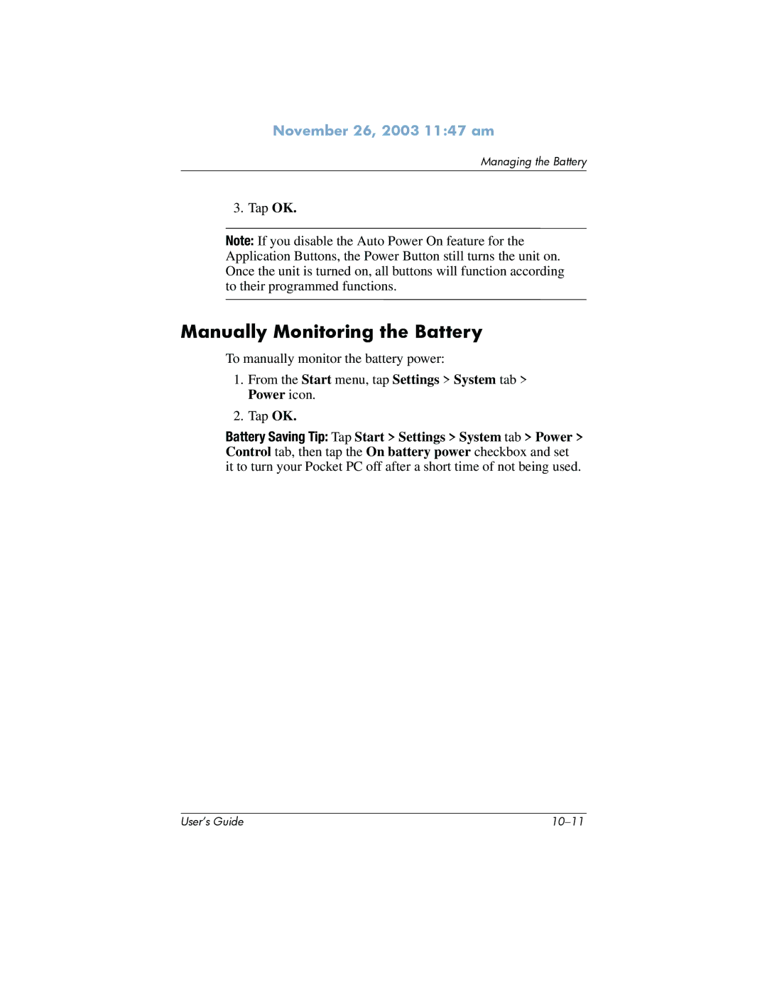 HP h6300 manual Manually Monitoring the Battery 