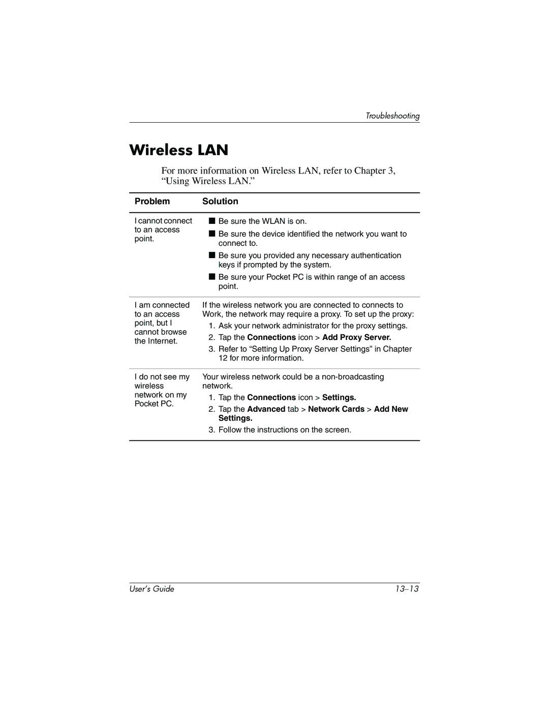 HP h6300 manual Wireless LAN, Tap the Connections icon Add Proxy Server 