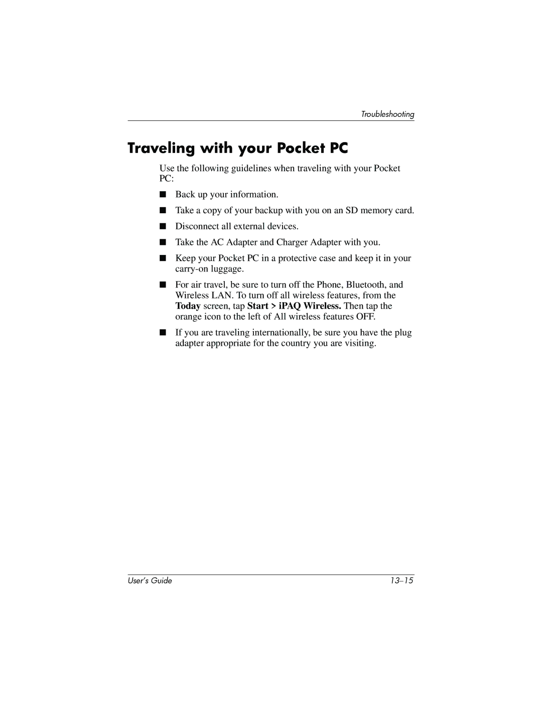 HP h6300 manual Traveling with your Pocket PC 