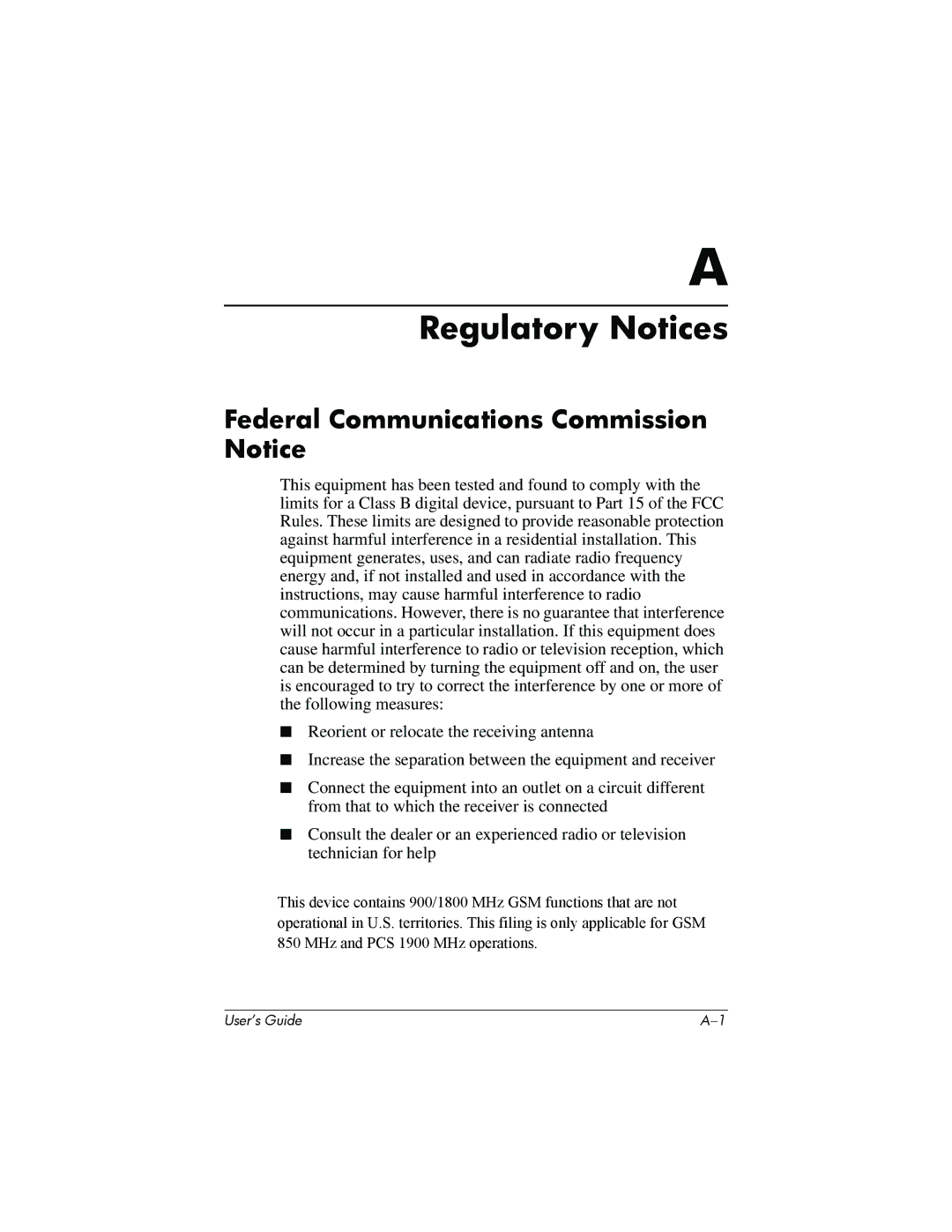 HP h6300 manual Regulatory Notices, Federal Communications Commission Notice 