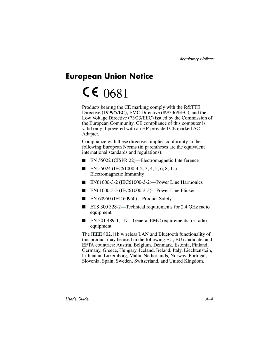 HP h6300 manual 0681, European Union Notice 