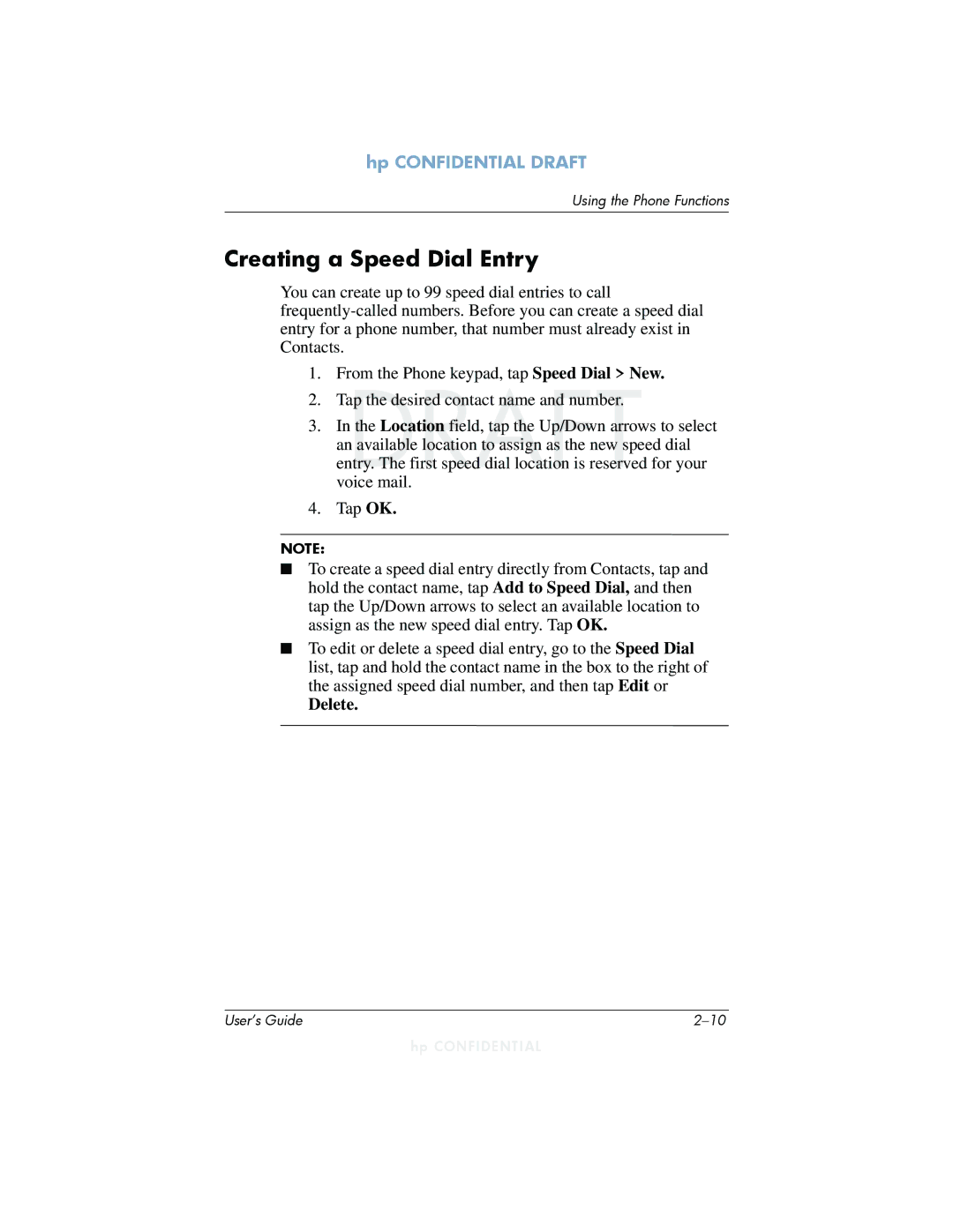 HP h6300 manual Creating a Speed Dial Entry, Delete 