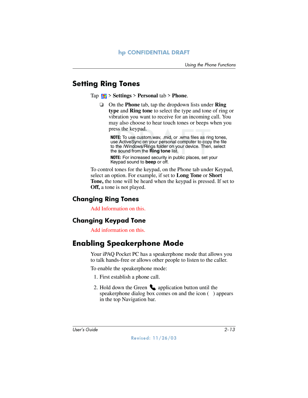 HP h6300 manual Setting Ring Tones, Enabling Speakerphone Mode, Changing Ring Tones, Changing Keypad Tone 