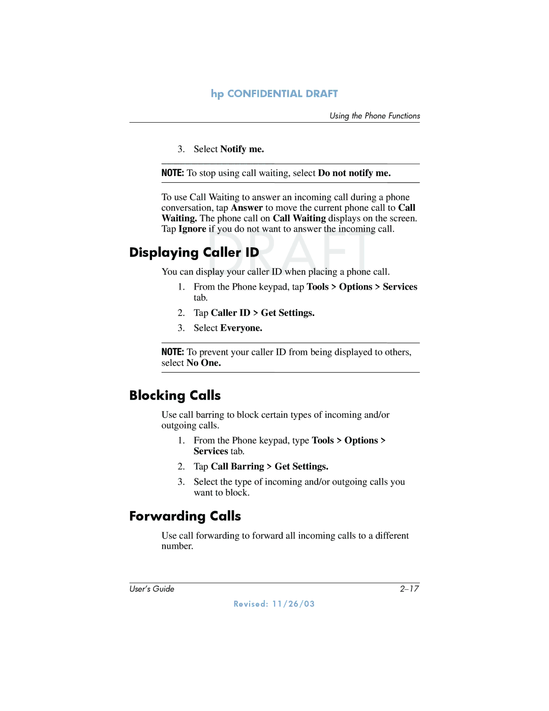 HP h6300 manual Displaying Caller ID, Blocking Calls, Forwarding Calls 